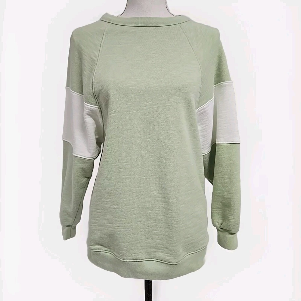 Madewell MWL Oversized Raglan Sweatshirt Colorblock White & Green Women's Sz XXS - Picture 3 of 12